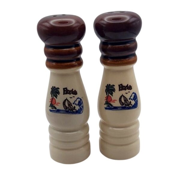 Vintage Ceramic Florida Souvenir Salt & Pepper Shakers 6.25" Collectible Beach - Picture 1 of 6
